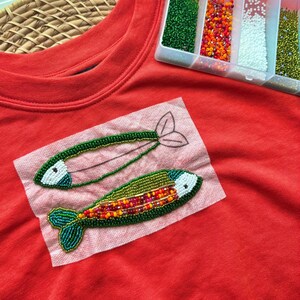 Fish Stick and Stitch Hand Embroidery Design, Fisherman Aesthetic Embroidery, Coastal Stick Stitch Bead Embroidery Patterns, Olives, Lobster image 3
