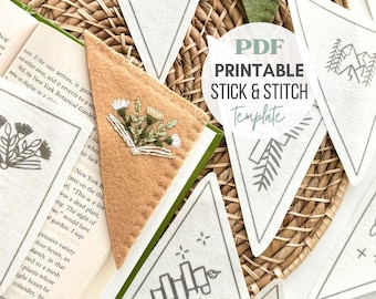Embroidered Bookmark Printable Stick and Stitch Designs, Hand Embroidery Bookmarks Pattern, Stick and Stitch Designs, DIY Bookmark Craft
