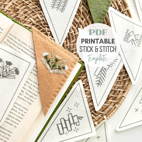 Embroidered Bookmark Printable Stick and Stitch Designs, Hand Embroidery Bookmarks Pattern, Stick and Stitch Designs, DIY Bookmark Craft