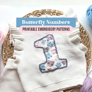 Pacote de bordado de números DIY Suéteres de bebê Borboleta Primeiro aniversário Artesanato DIY Bordado Números DIY Artesanato personalizado de aniversário de bebê