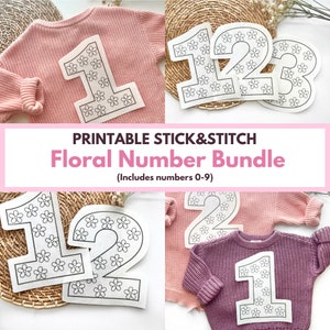 Number HandEmbroidery Bundle Downloadable Embroidery Patterns DIY Number Sweater Printable Stick and Stitch Baby Knit Sweater DIY Patterns