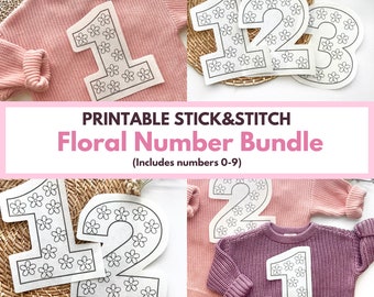 Number HandEmbroidery Bundle Downloadable Embroidery Patterns DIY Number Sweater Printable Stick and Stitch Baby Knit Sweater DIY Patterns