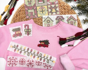Christmas Cross Stitch Pack, Holiday Stick and Stitch, Quilt Block Patterns, Water Soluble Embroidery, Festive CrossStitch Designs