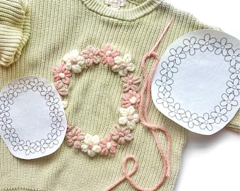 DIY Hand Embroidered Floral Initial Sweater Kit, Baby Sweater DIY Craft, Personalized Letter Embroidery Sweater for Baby, Kids, Toddlers