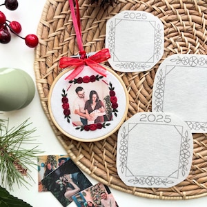 Photo Embroidery Frame, Stick and Stitch Christmas Ornament, Embroidery Craft for Beginners, Christmas Ornament Gift, Embroidery Transfers