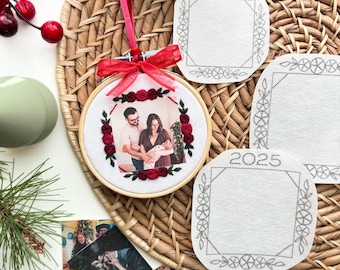 Photo Embroidery Frame, Stick and Stitch Christmas Ornament, Embroidery Craft for Beginners, Christmas Ornament Gift, Embroidery Transfers