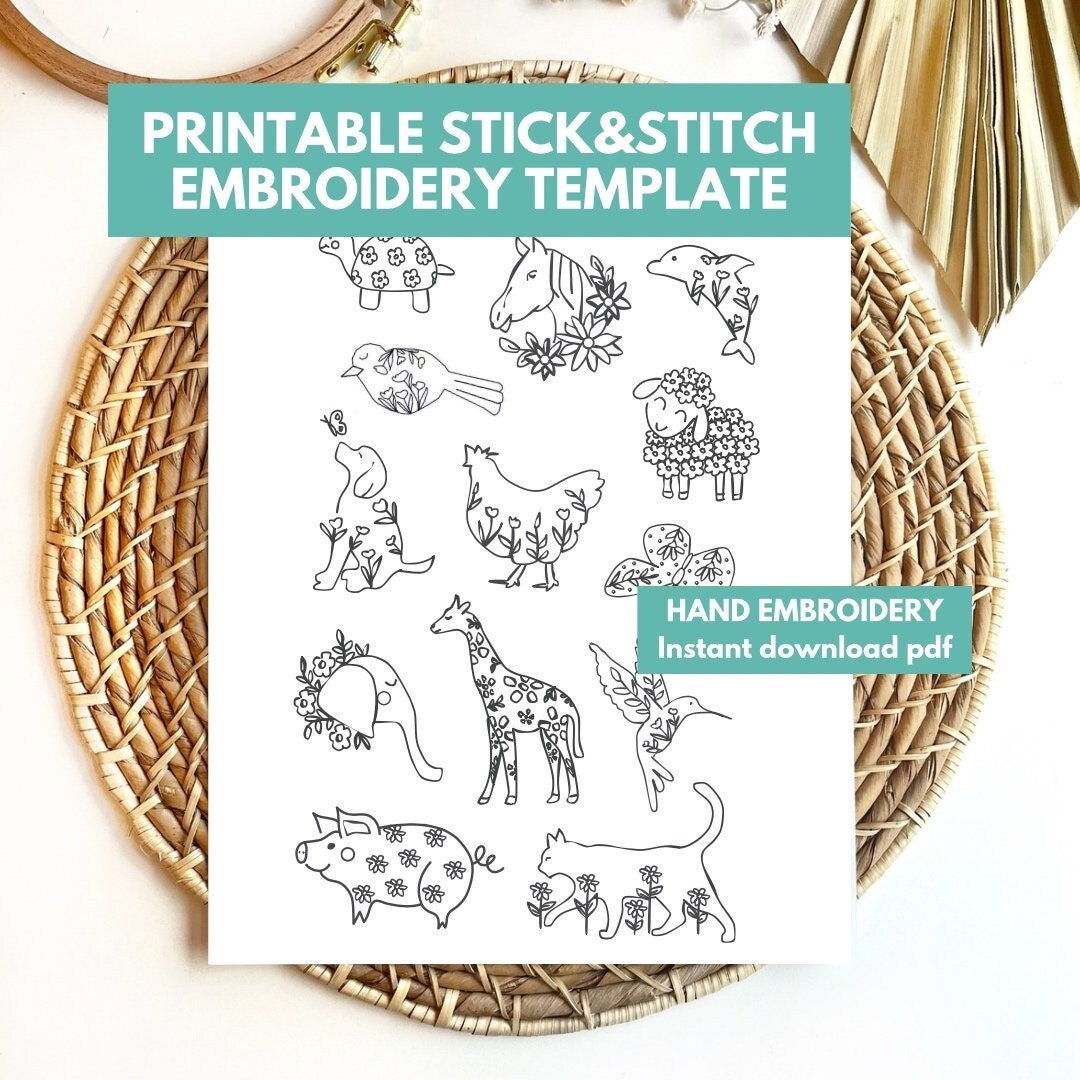 Printable Stick and Stitch Animals Embroidery Designs Floral Animals Stick N Stitch Print Sheet ...