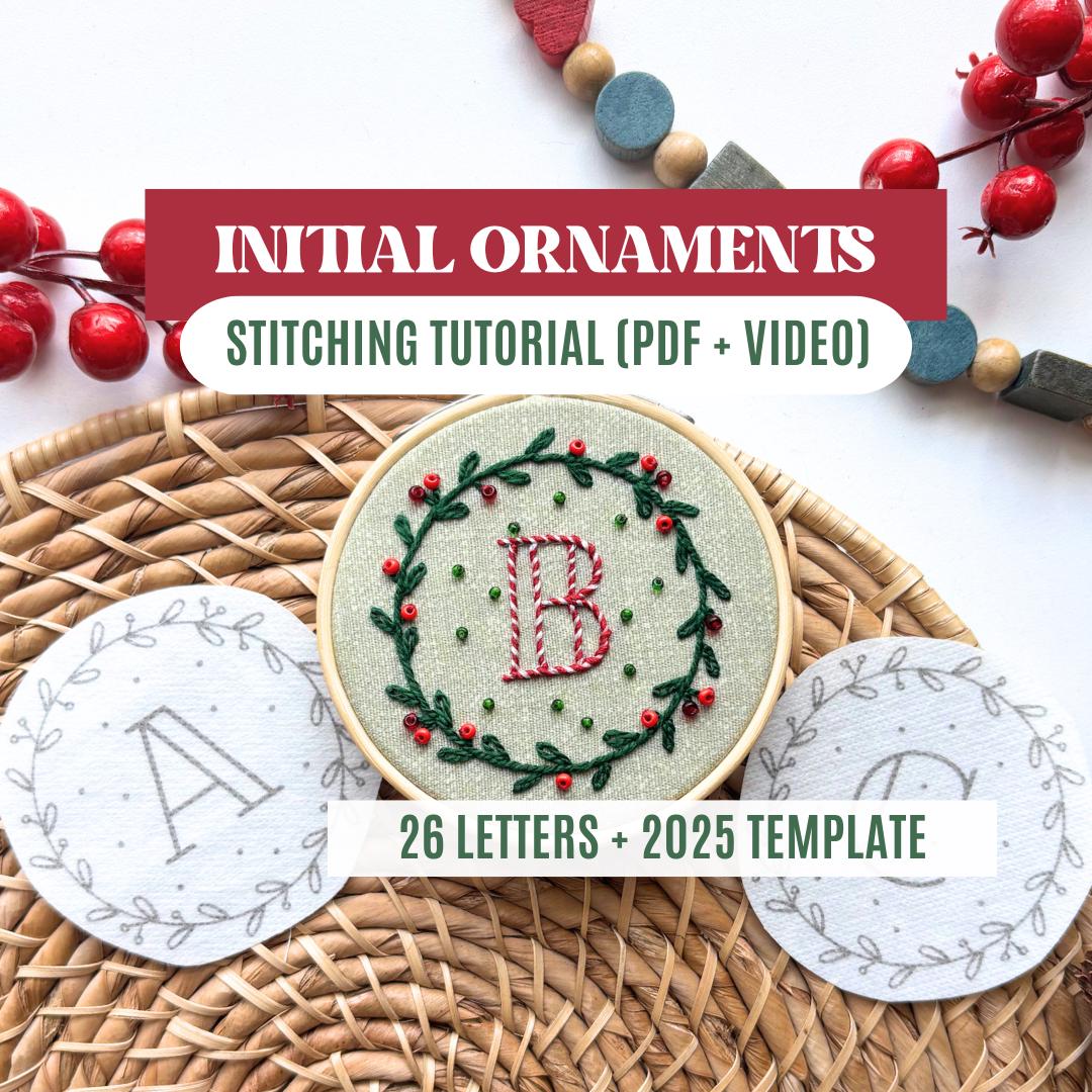 Alphabet Personalized Embroidery Ornaments, Custom Embroidered Initial Christmas Tree Ornaments, Letter Hand Embroidery PDF Pattern Tutorial