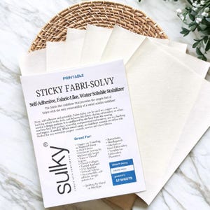 Sulky Fabri Solvy Printable Stabilizer, Stick and Stitch Paper, Embroidery Transfer Patches, Water-Soluble Fabric Stabilizer Sheets