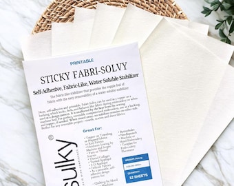 Sulky Fabri Solvy Printable Stabilizer, Stick and Stitch Paper, Embroidery Transfer Patches, Water-Soluble Fabric Stabilizer Sheets