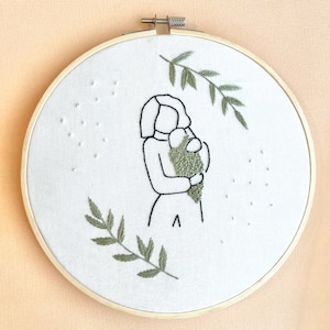 Modello PDF ricamo mamma, telaio ricamo a mano per principianti, regalo fai da te per baby shower, telaio ricamo mamma, regalo per la festa della mamma ricamato