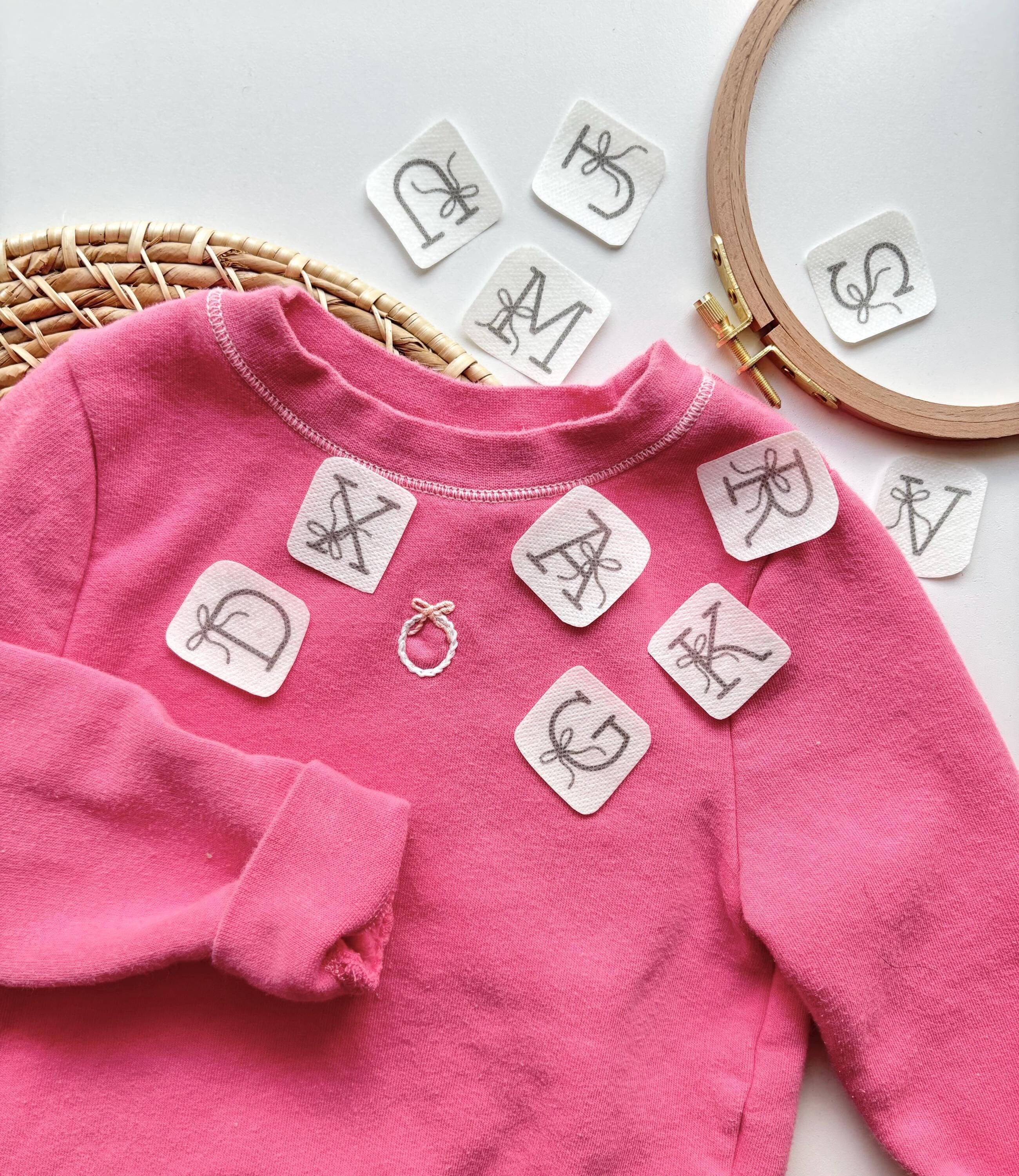Bow Letter Stick and Stitch Hand Embroidery Patterns, Alphabet Embroidery Transfers, Stick Stitch Monograms, Coquette Embroidery Initials