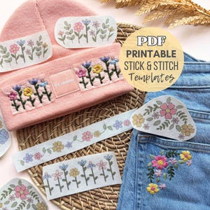 Color Printable Stick and Stitch Floral, Hand Embroidery Print and Stitch Download, PDF Embroidery Flowers Digital, Stick Stitch Printables
