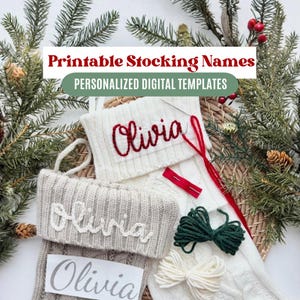 Medias bordadas personalizadas en PDF, archivo digital con nombre, patrón para pegar y coser, descarga patrones de bordado personalizados para medias navideñas.