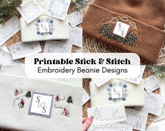 Christmas Embroidery Printable Beanie Stick And Stitch, Winter Beanie Craft Embroidery Project, Embroidery PDF Stick and Stitch Design