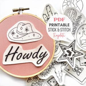 Disegni da ricamo stampabili con bastoncino e punto Modelli di cucito western Scarica il foglio di stampa con bastoncino e punto Regali di ricamo country Cowboy