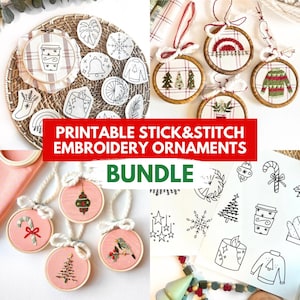 Christmas Embroidery Stick and Stitch Ornaments, Printable Hand Embroidery Peel and Stick, Embroidered Ornaments Craft, Stick n Stitch PDF