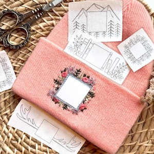 Embroidered Hat Stick and Stitch, Beanie Embroidery Pattern, Clothing Flower Stick Stitch, Floral Hat Stickers, Hand Embroidery Patch