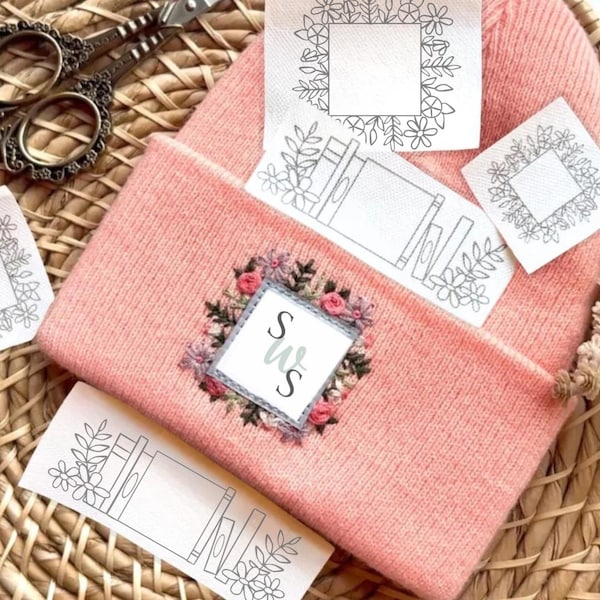 Embroidered Hat Stick and Stitch, Beanie Embroidery Pattern, Clothing Flower Stick Stitch, Floral Hat Stickers, Hand Embroidery Patch