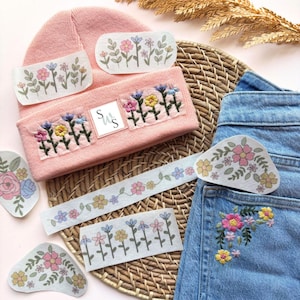 Stick and Stitch Embroidery Flower Patterns, Color Stick n Stitch Hand Embroiderie, Floral Pattern Clothing Embroidery, Colorful Transfers