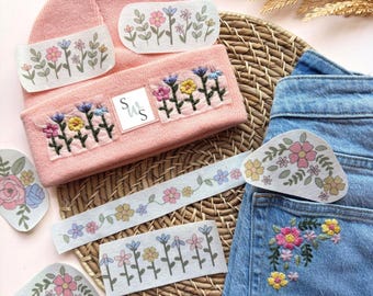 Stick and Stitch Embroidery Flower Patterns, Color Stick n Stitch Hand Embroiderie, Floral Pattern Clothing Embroidery, Colorful Transfers