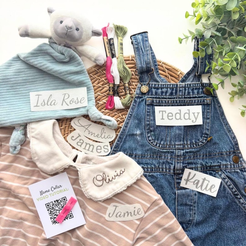 Custom Name Stick and Stitch Pattern, Embroidery Personalized Kids Clothing Patches, Peel and Stick, Water Soluble Paper, DIY Customize Gift image 1