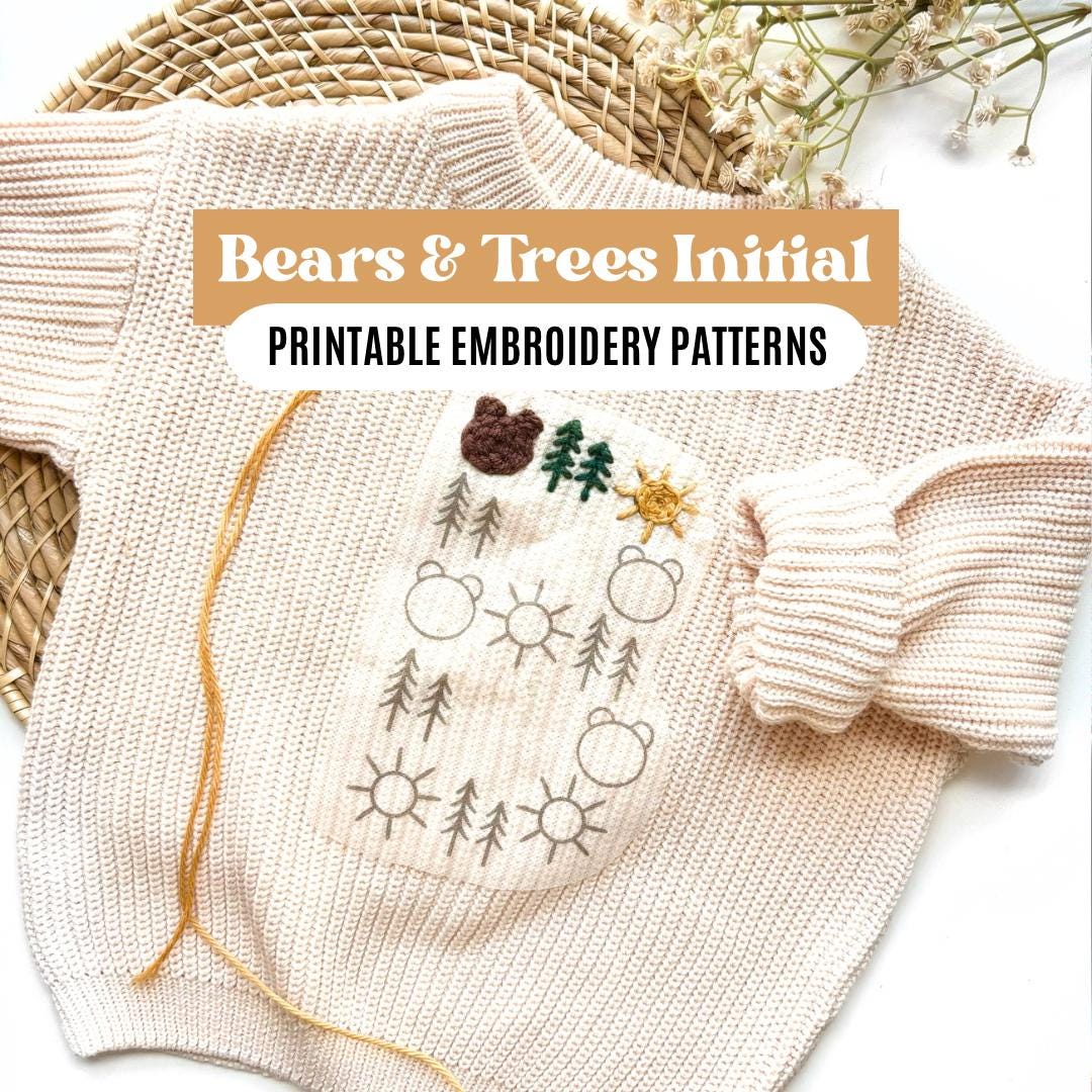 Initial Bear Sweater Baby Sweater Boy, Nature Stick and Stitch, Personal BabyBoy Gift Sweater, DIY Embroidery Boy Sweater Monogram PDF