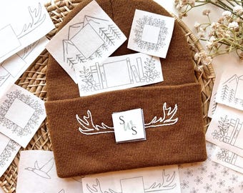 Embroidered Hat Stick and Stitch, Beanie Embroidery Pattern, Clothing Stick and Stitch, EmbroideredBeanie Stickers, Hand Embroidery Patch