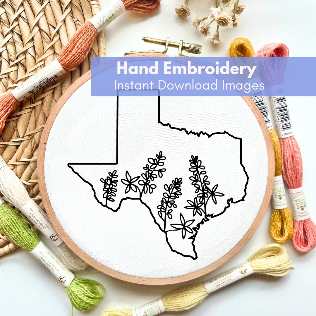 Texas Hand Embroidery Pattern, Texas Embroidery Design