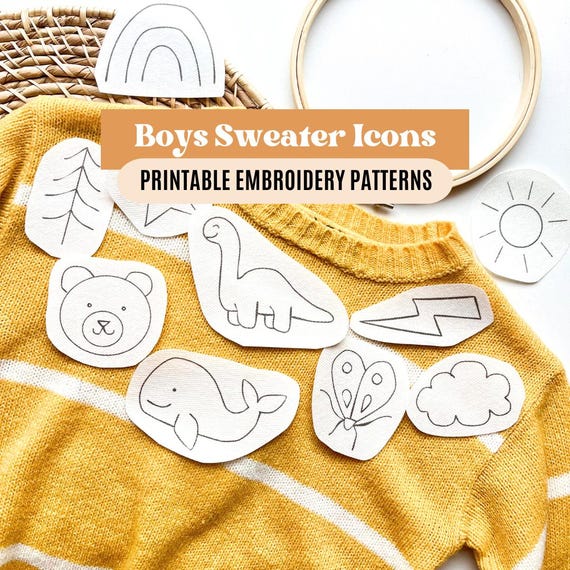 Boy Sweater Stick and Stitch, Printable Embroidery Sweater Designs, Animal HandEmbroidery Patterns, Digital Embroidery Patterns Baby Boy