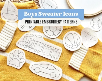 Boy Sweater Stick and Stitch, Printable Embroidery Sweater Designs, Cars HandEmbroidery Patterns, Digital Embroidery Sports Pattern Baby Boy