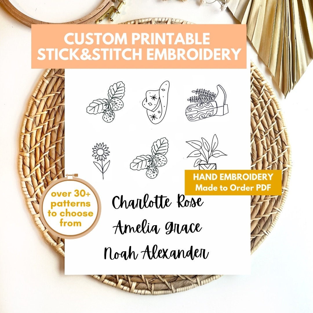 10sheets Blank Printable Hand Embroidery Pattern Stick and Stitch