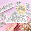 Printable Embroidery Patterns, Wild Flower Water Soluble Stabilizer Patterns, Peel and Stick and Stitch Transfer PDF, Wash Away Embroidery
