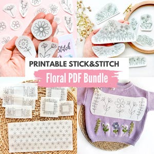 PACCHETTO di fiori stampabili Stick and Stitch, ricamo a mano Stampa e Stitch Download, ricamo digitale PDF, Stick and Stitch Printables