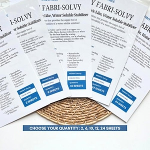 Choose your own quantity of sulky stabilizer to print yourself at home. Choice of 2, 6, 10, 12, or 24 sheets.