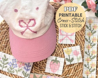 Cross Stitch PDF Pattern Pack, Instant Download Printable, Stick and Stitch Floral Designs, Water Soluble Embroidery