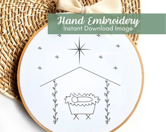 Nativity Scene Embroidery Template, Christmas Nativity Embroidery Image, DIY Christmas Embroidery, DIY Hand Embroidery, DIY Christmas Art
