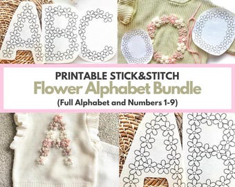 Alphabet HandEmbroidery Bundle Downloadable Embroidery Patterns DIY Baby Sweater Printable Flower Stick and Stitch Embroidered Sweater