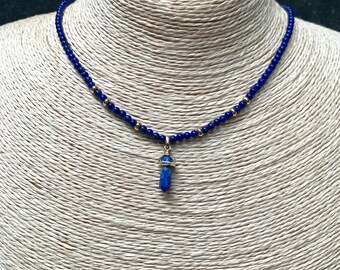 Collar de lapislázuli azul / Gargantilla de gota de cristal curativa