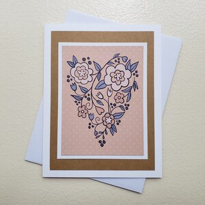 Flower Heart Handmade Greeting Card - Blank Inside