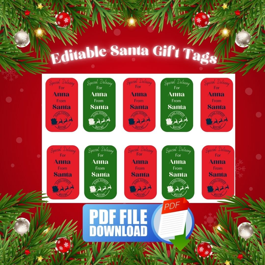 Santa Gift Tags Editable Printable Gift Tags Digital Instant Etsy Santa Gift Tags Editable Printable Gift Tags Digital Instant Etsy
