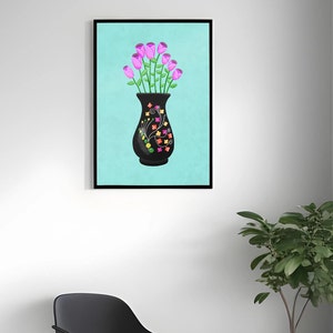 Black Clay Vase Print, Digital Download, Oaxacan Black Pottery, Barro Negro Art, Mexican Art, Oaxacan Art, Flower Art, Digital Poster