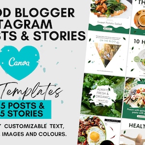Instagram Food Template- Blog Post Instagram Post, Canva Instagram Template, Foodie Canva Template, Instagram Posts and Story