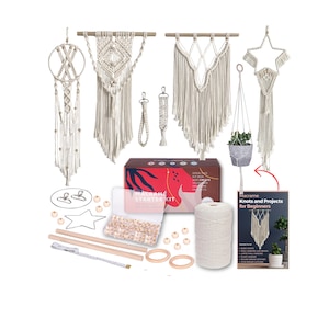 DIY Macrame Kit for Adults Beginners: 2 Wall Macrame + 1 Macrame Plant Hanger + 2x Dream Catcher - 112pcs with 165 yard 3mm Macrame Cord.