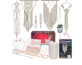 Kit de macramé para adultos principiantes: 2 macramé de pared + 1 colgador de plantas de macramé + 2 atrapasueños - 112 piezas con cordón de macramé de 3 mm de 165 yardas.