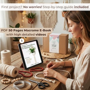 Kit de macramé para adultos principiantes: 1 macramé de pared + 2 colgadores de macramé + llavero de macramé - 127 piezas con cordón de macramé de 3 mm de 165 yardas. imagen 4