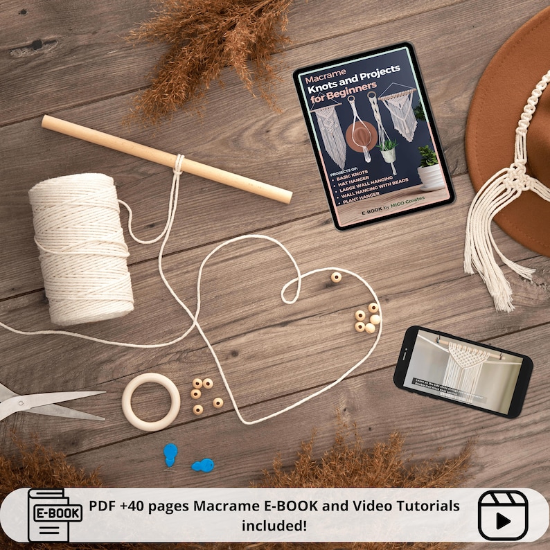 DIY Macrame Kit for Adults Beginners: 2 Wall Macrame 1 Macrame Plant Hanger Macrame Hat Holder 58pcs with 220 yard 3mm Macrame Cord. image 3