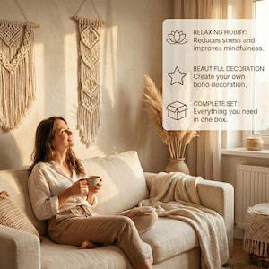 Kit de macramé para adultos principiantes: 1 macramé de pared + 2 colgadores de macramé + llavero de macramé - 127 piezas con cordón de macramé de 3 mm de 165 yardas. imagen 6