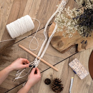 DIY Macrame Kit for Adults Beginners: 2 Wall Macrame 1 Macrame Plant Hanger Macrame Hat Holder 58pcs with 220 yard 3mm Macrame Cord. image 5