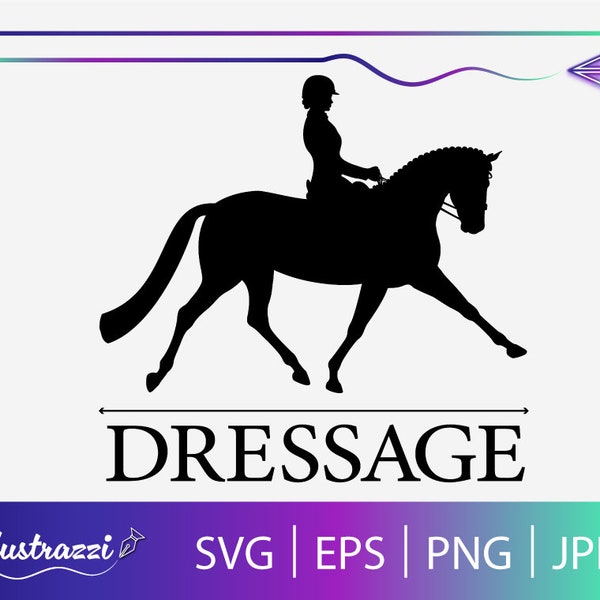 Dressage Horse & Rider Silhouette SVG With "Dressage" Word, Dressage Clipart For Horse Lover's DIY Crafts - T-Shirts, Decals, Home Decor